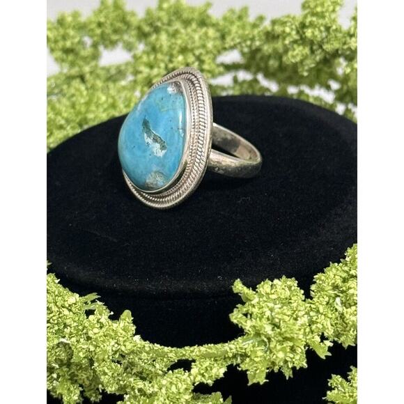 Sterling Silver Native American Pear Chunky Turquoise Ring Size 8 #895 - Picture 2 of 7